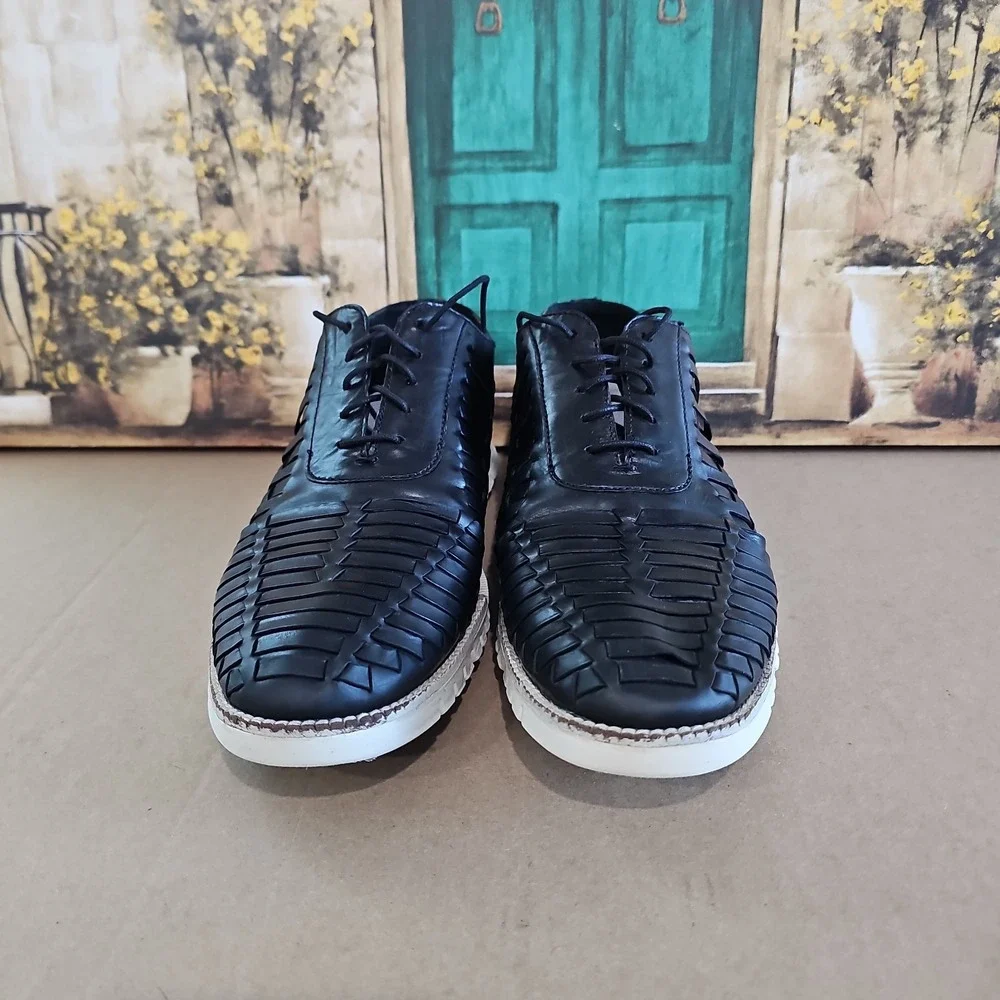 COLE HAAN ZEROGRAND Remastered Oxfords Mens 12 M Black Leather Woven Dress Shoes